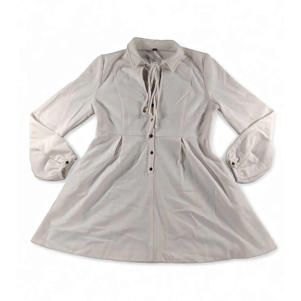 Free People Size 6 Mini Shirt Dress Balloon Sleeve Button Front Pleated Details